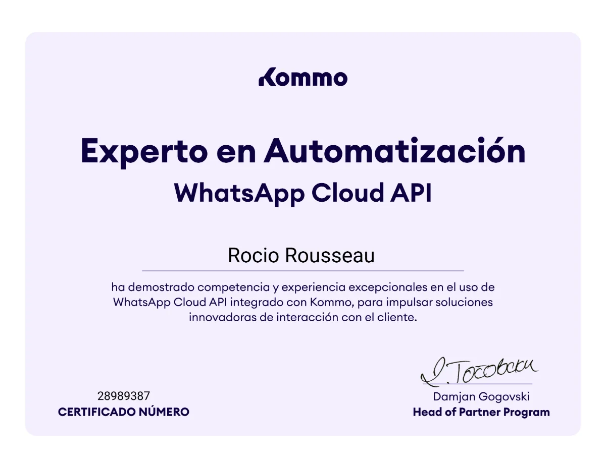 Experto en WhatsApp Cloud API — Kommo