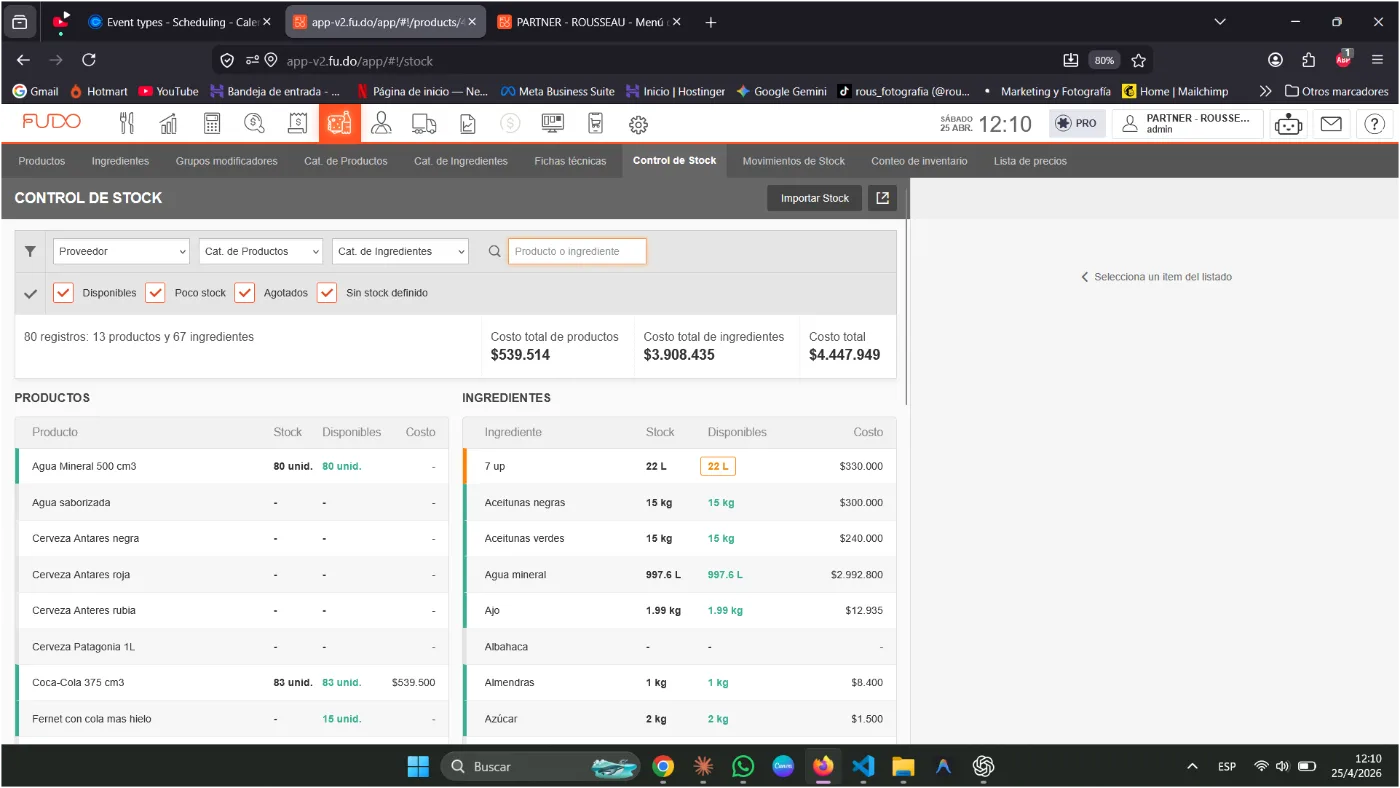 Control de stock en Fudo