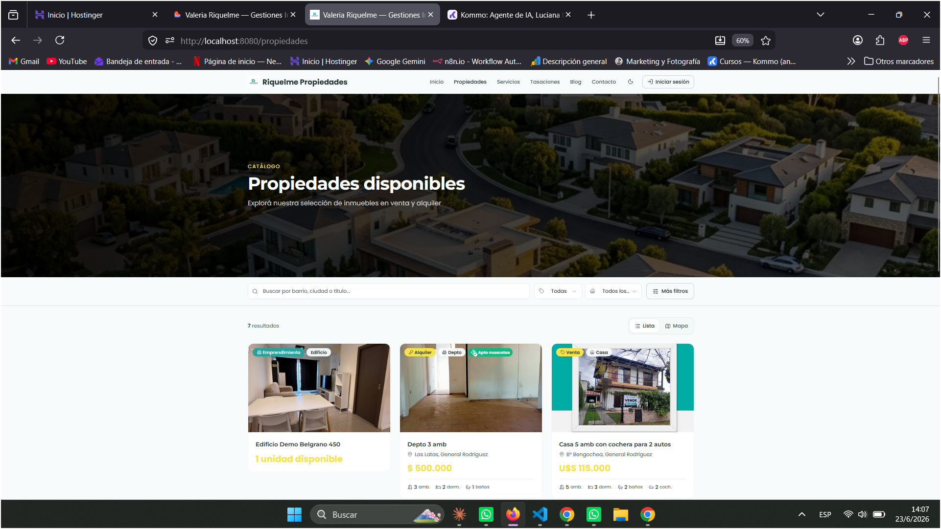 Portal de propiedades disponibles de Riquelme Propiedades
